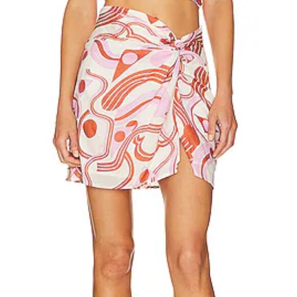 NWT ASTR The Label Oriana Mini Skirt Retro 70s Inspired Women's S Pink Brown - Picture 1 of 8